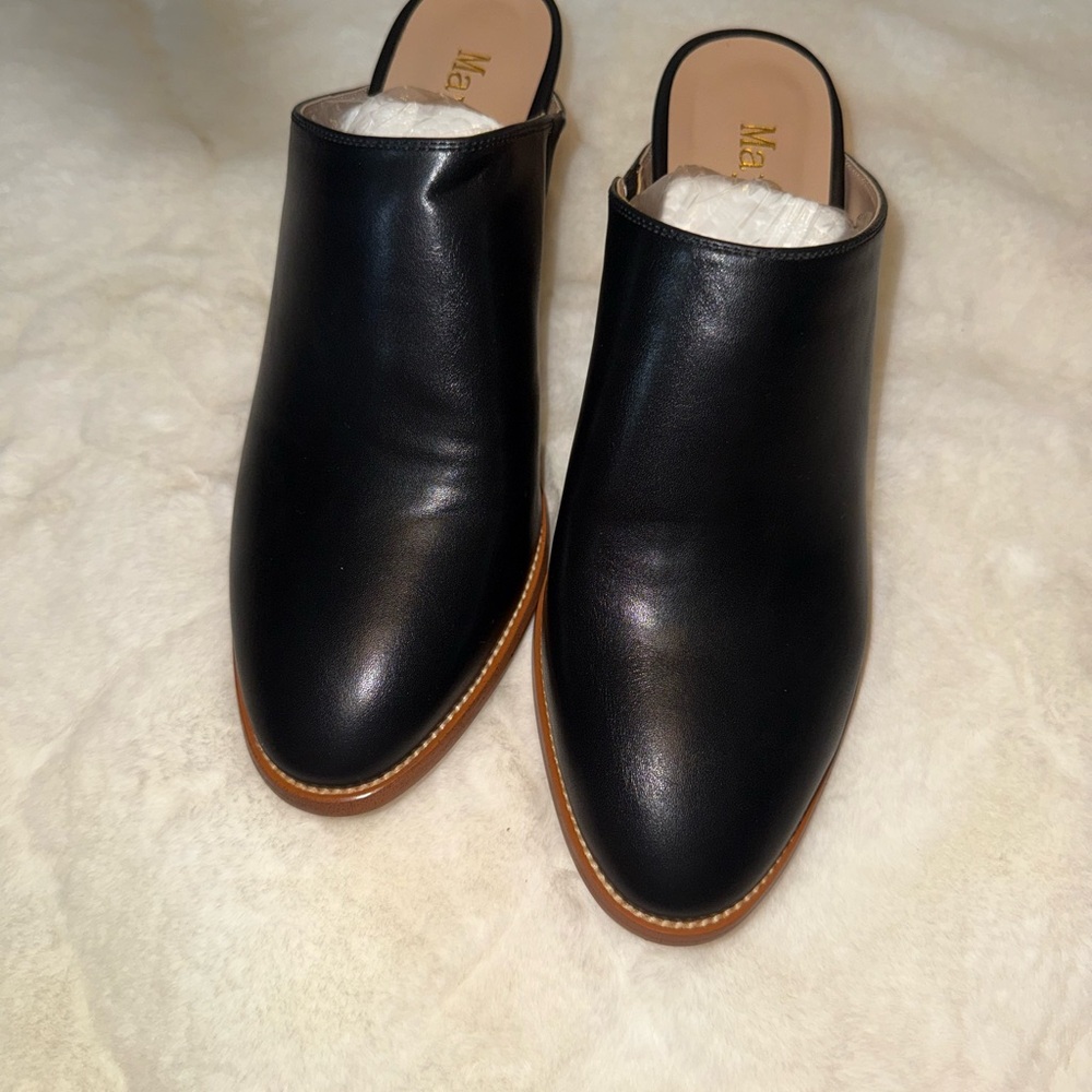 Black Leather Mules with Tan Heel - Picture 3 of 5
